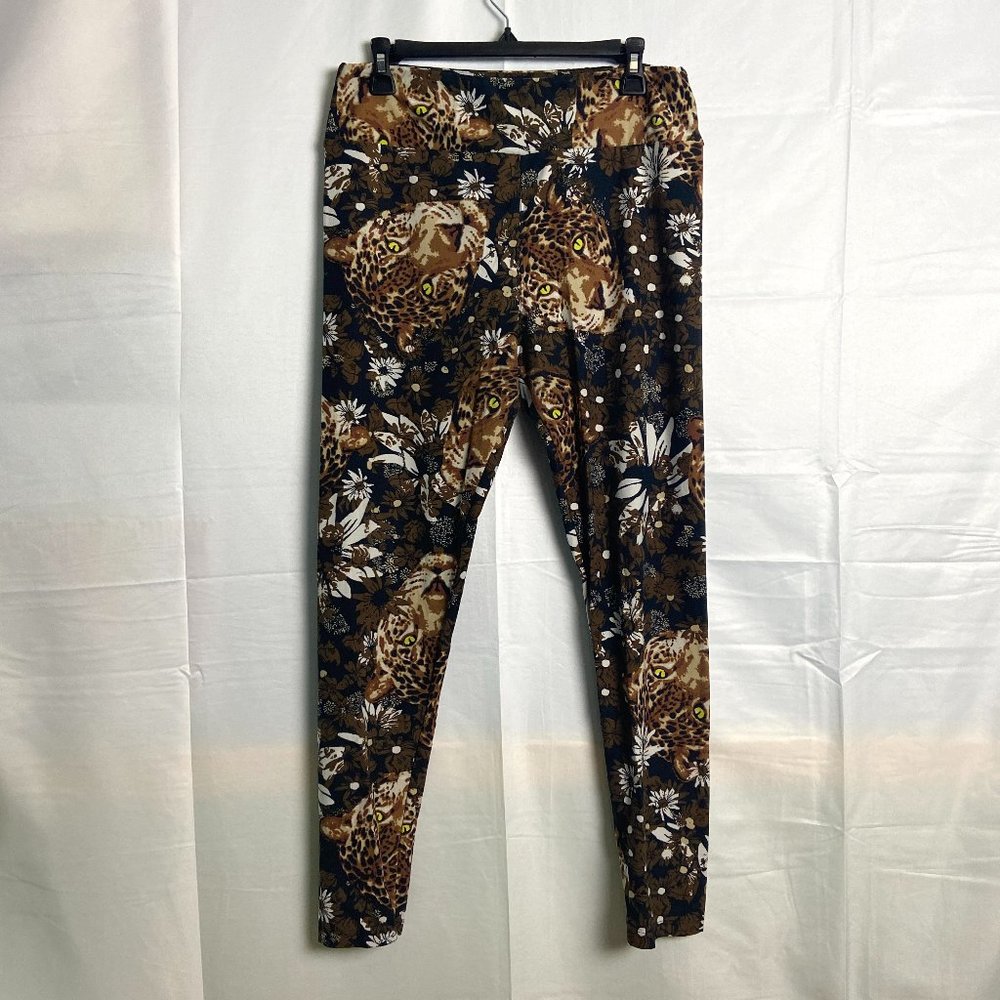 lularoe tall & curvy patterned brown and white cheetah flower leggings